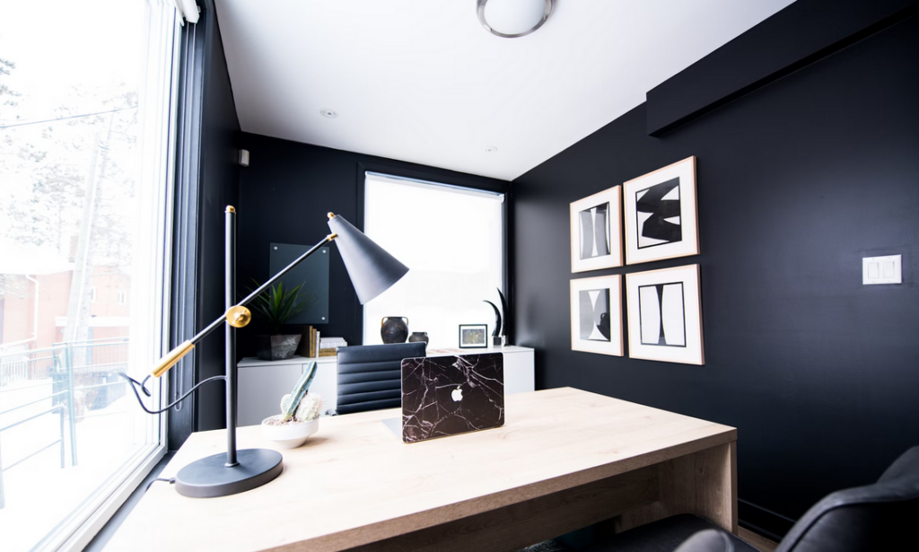 Tsawwassen office with navy blue painted walls